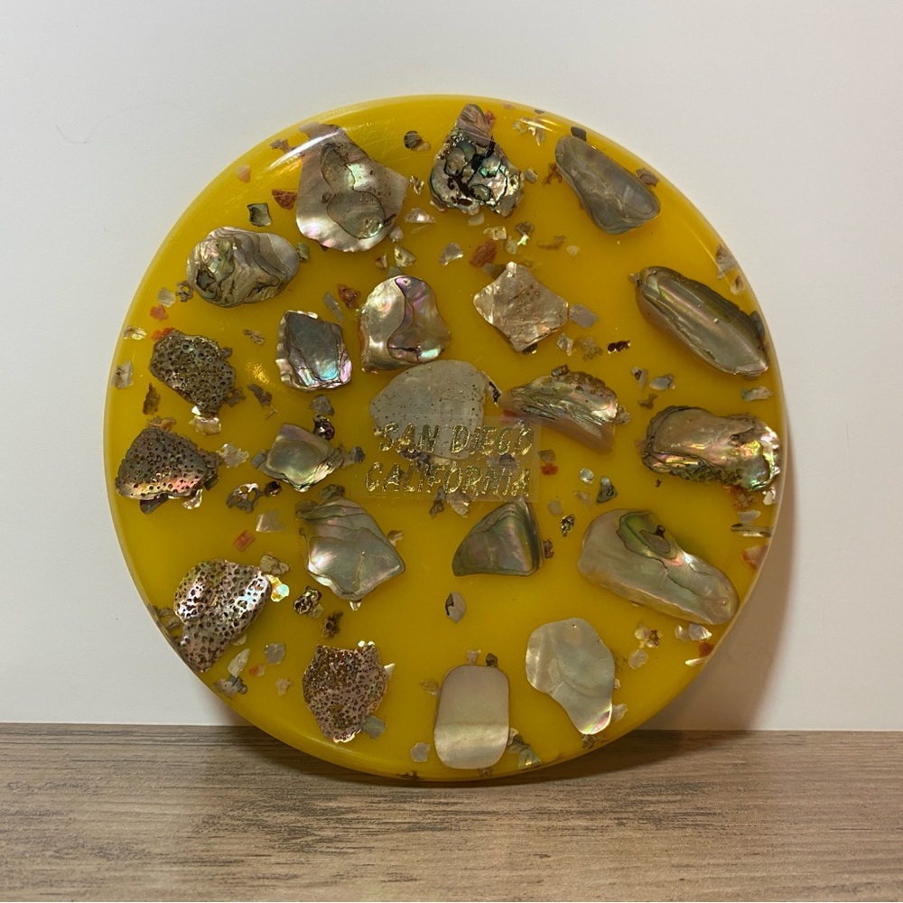 Lucite and Abalone Trivet San Diego California Vintage Home Decor